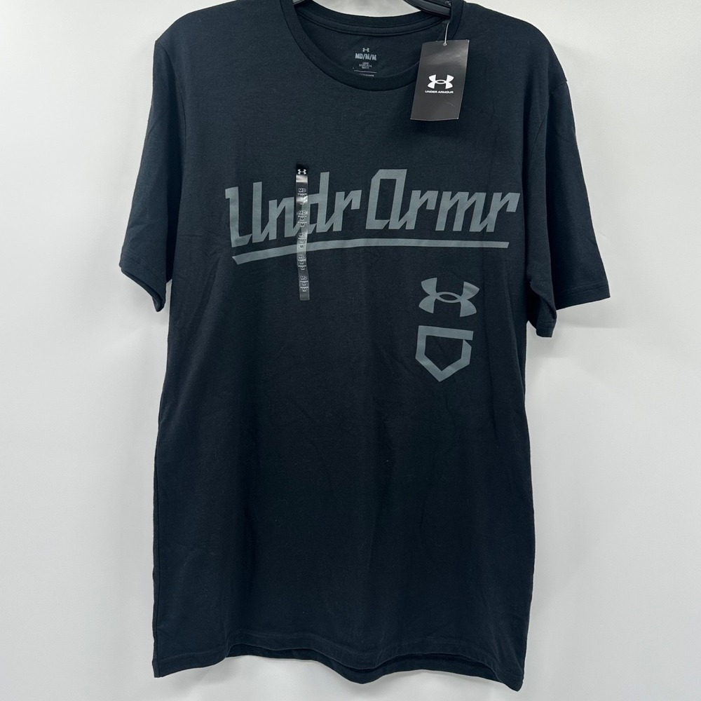 Under Armour Mens Baseball Script Graphic T-Shirt Black Size Medium NWT